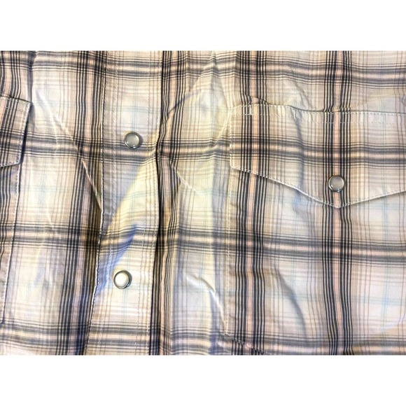 Wrangler Wrancher Pearl Snap Shirt Mens XL Brown/White Plaid Short Sleeve - Picture 4 of 6